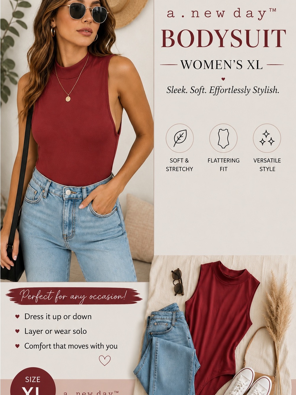 a new day Sleeveless Mock Neck Bodysuit - Burgundy